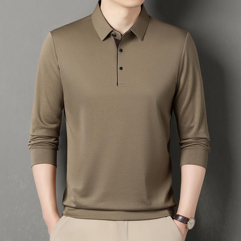 Spring Men's Long Sleeve Polo Shirt Solid Color Turn-down Collar Fashion Business Casual Male Pullover Golf Shirt Tee Tops