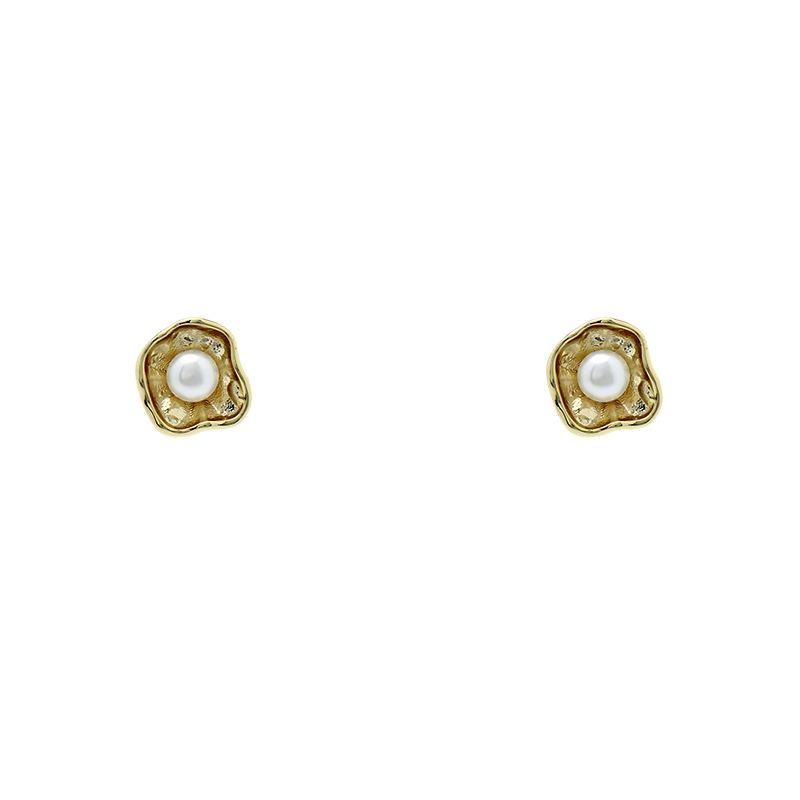 French Luxury Double-Layer Ruffled Pearl Petal Earrings for Women
