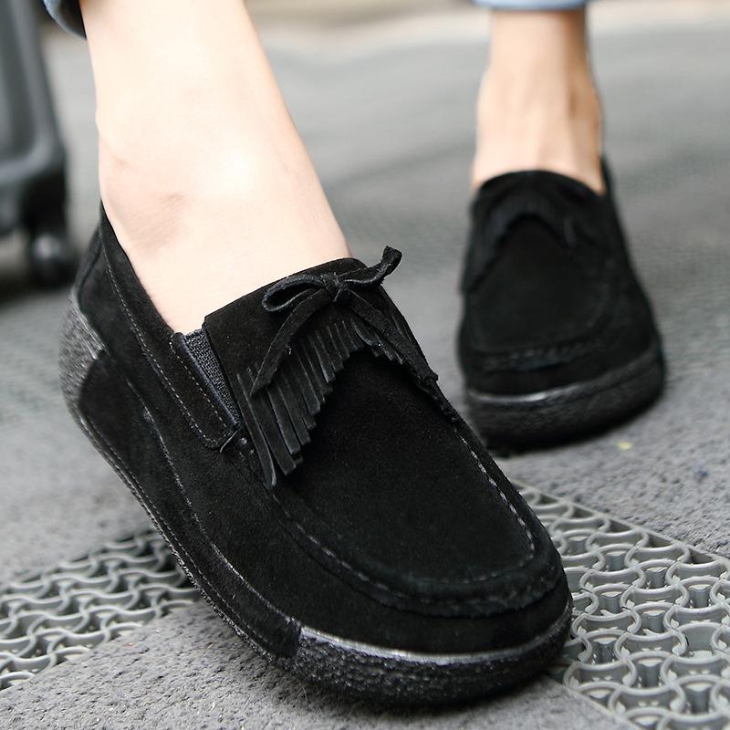 Cow Suede Women Wedge Heels Fashion Macrame Platform Shoes Elegant Middle-aged Mother Shoes Slip-on Loafers