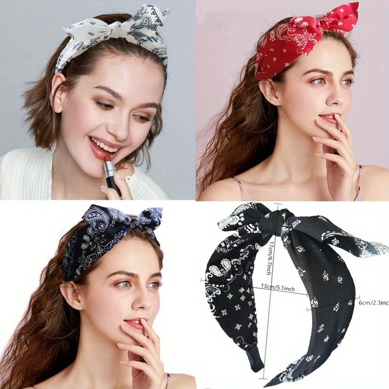 Boho Floral Print Headbands Bow Wide Brimmed Head Hoop For Women Vintage Elegant Headwear Cross Knot Hair Hoop For Vocation