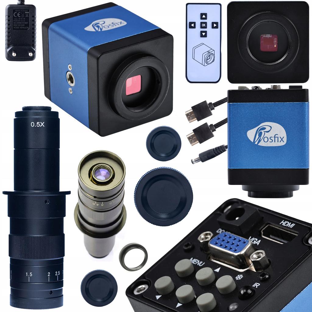 Rosfix Zestaw Mikroskopowy Draco BLUE PRO 2w1 – Kamera 2MP FullHD i Obiektyw 180x | HDMI/VGA | Profesjonalna Jakość Obrazu