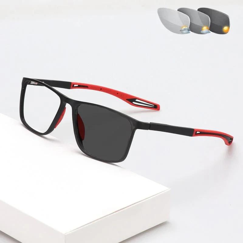 Retro Flexible TR90 Sports Myopia Glasses Photochromic UV400 Eyewear Color Changing Smart Outdoor Near Sight To -4.0