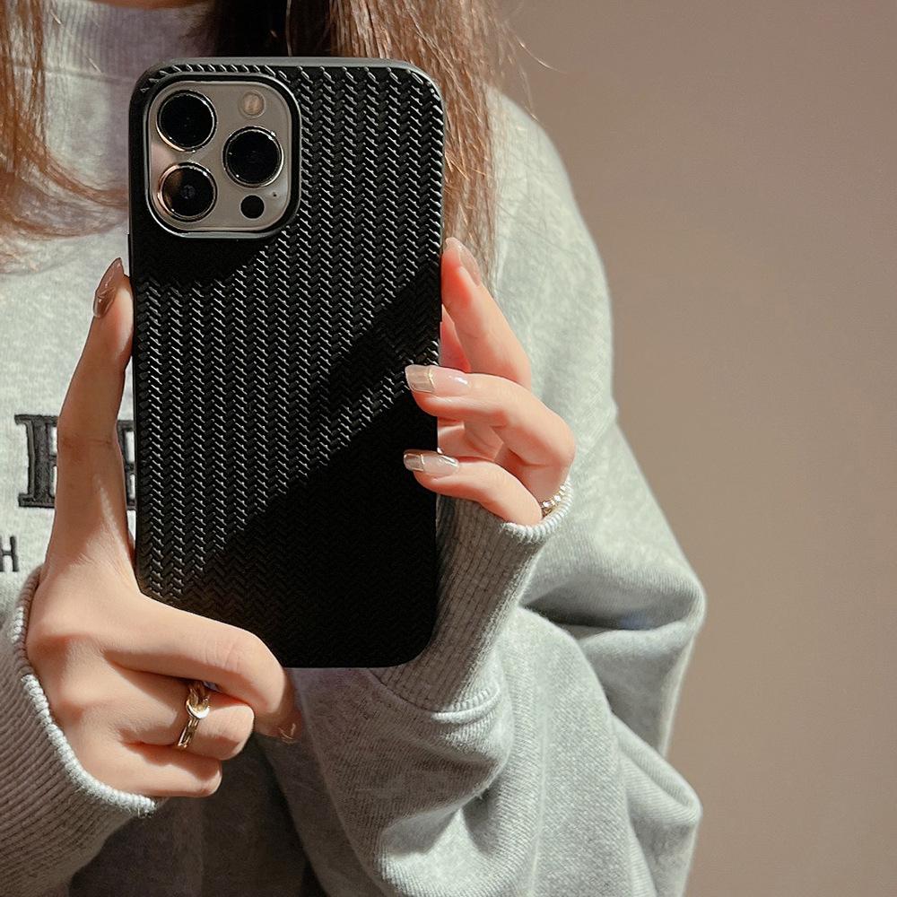 For iPhone 15 Pro Max TPU Case Woven Texture Shockproof Phone Cover
