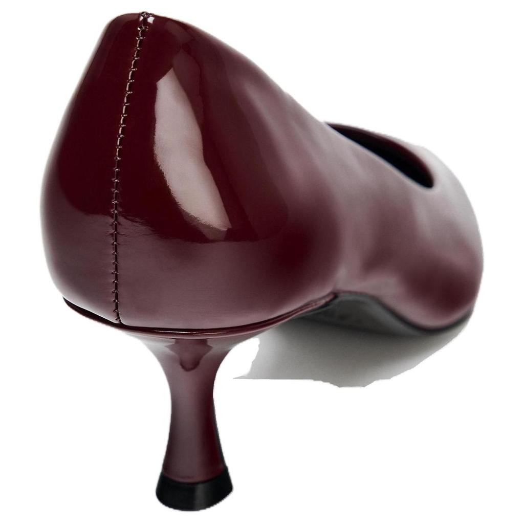 Zara Fashionable Versatile Patent Leather Asymmetrical Pointed Toe Stiletto Heels 6cm Women heels Crimson 13542510-38