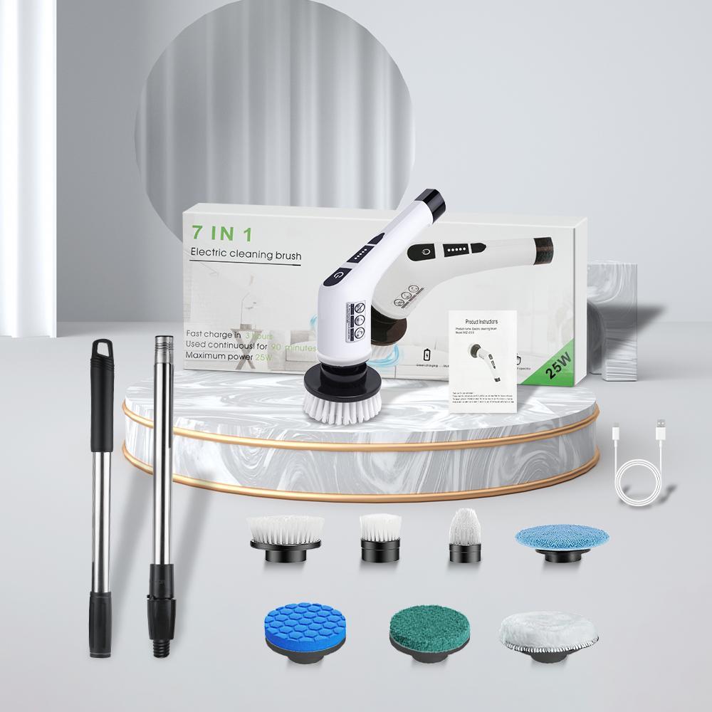 Perie de curățare electrică wireless multifuncțională 7 în 1, perie de bucătărie și baie, instrumente de curățare rotative portabile