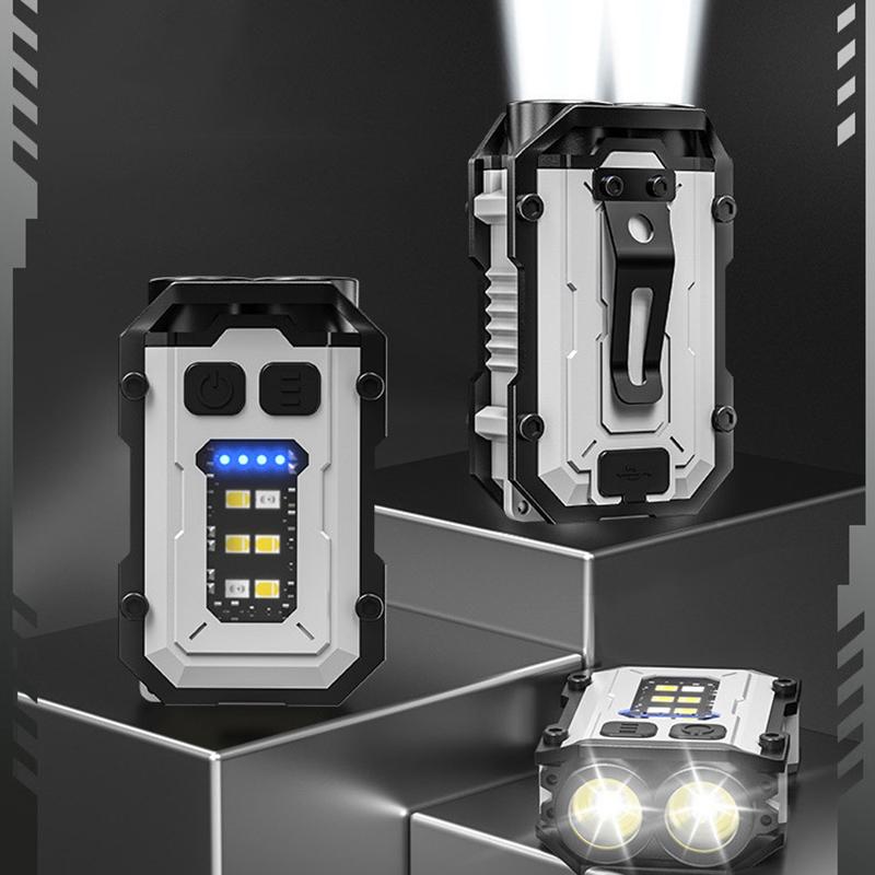 Led High Bright Flashlight Portable Mini Keychain Light Dual Light Source Outdoor Camping Fishing Multi-Function Tool Torch Lamp