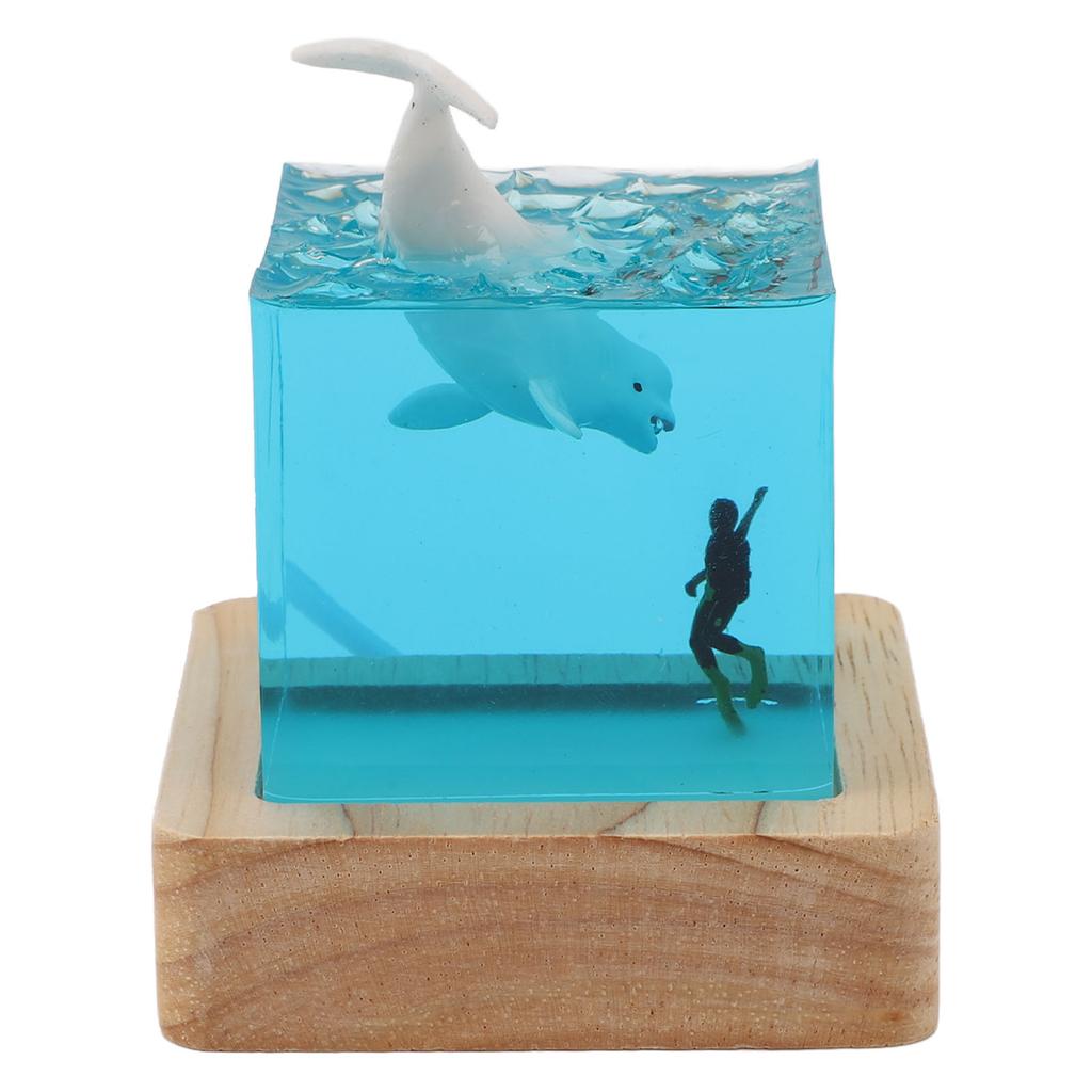 Handcrafted White Whale Night Light Diver Deep Sea Night Lamp with USB Oak Stand RGB Bedside Table