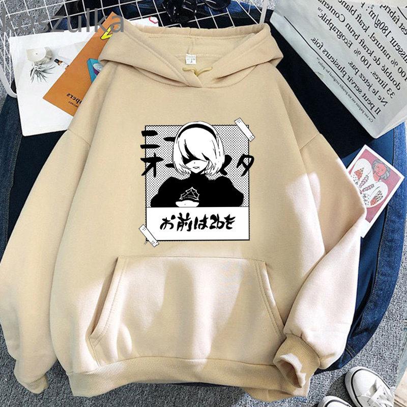 Anime NieR Automata Ver1.1a 2B Printed Hoodies Hoody Women Crewneck Sweatshirts Unisex Long Sleeve Pullover Tops Casual Streetwear