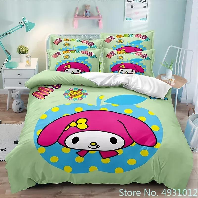 Cute Melody Rabbit Bedding Set Pillowcase Anime Bedclothes Cartoon 3D Printed Kids Adult Boys Quilt Duvet Cover Children Gift