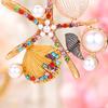 Rhinestone Starfish Keychain Sparkling Shell Faux Pearl Keyring Pendant for Purse Backpack Accessory Gift for Friends