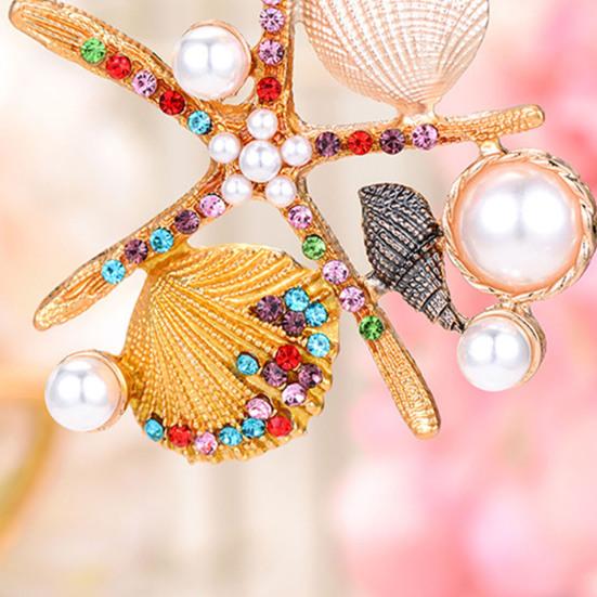 Rhinestone Starfish Keychain Sparkling Shell Faux Pearl Keyring Pendant for Purse Backpack Accessory Gift for Friends