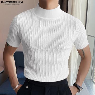 Summer Spring Men High Collar Short Sleeves Tops