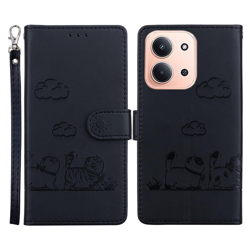 For Xiaomi Redmi 15C 5G (EU) (173mm)/15C 4G (EU) (173mm) Case RFID Blocking Kitten Pattern TPU+PU Leather Phone Cover with Wrist Strap
