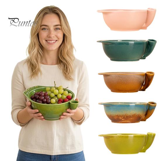 Large Capacity Berry Storage Container Ceramic Washing Bowl, with Drainage Holes, Fruit Cleaning Draining Bowl for Grapes And Tomatoes Swirl Colander