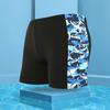Inner Drawstring Mid-rise Swimming Trunks with Lining Streamlined Design Elastic Waistband Men Shark Print Stitching Swim Shorts Beachwear