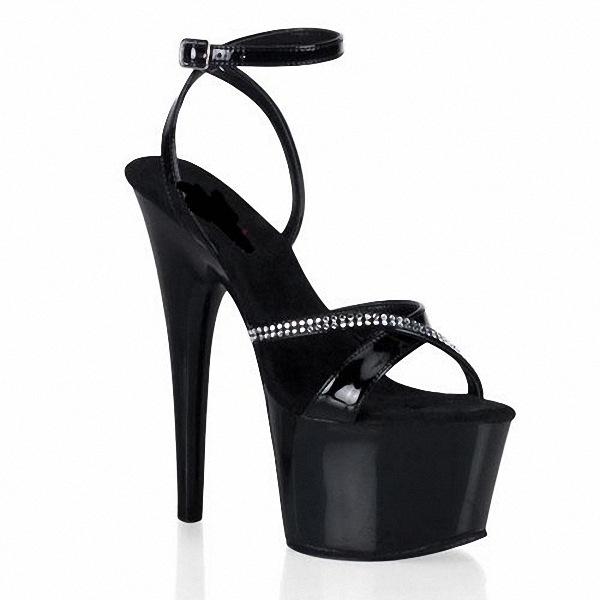 

Женские босоножки для танцев с открытым носком и стразами, перекрещивающиеся на высоком каблуке, туфли на каблуке 17 см, платформа 7 см, YKC 46 чёрный