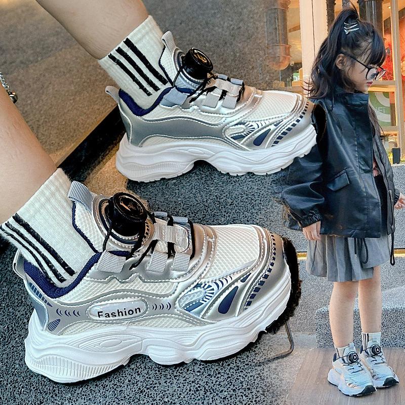 2025 spring rotating buckle classmates boys new lightweight breathable mesh sneakers girls dad shoes running