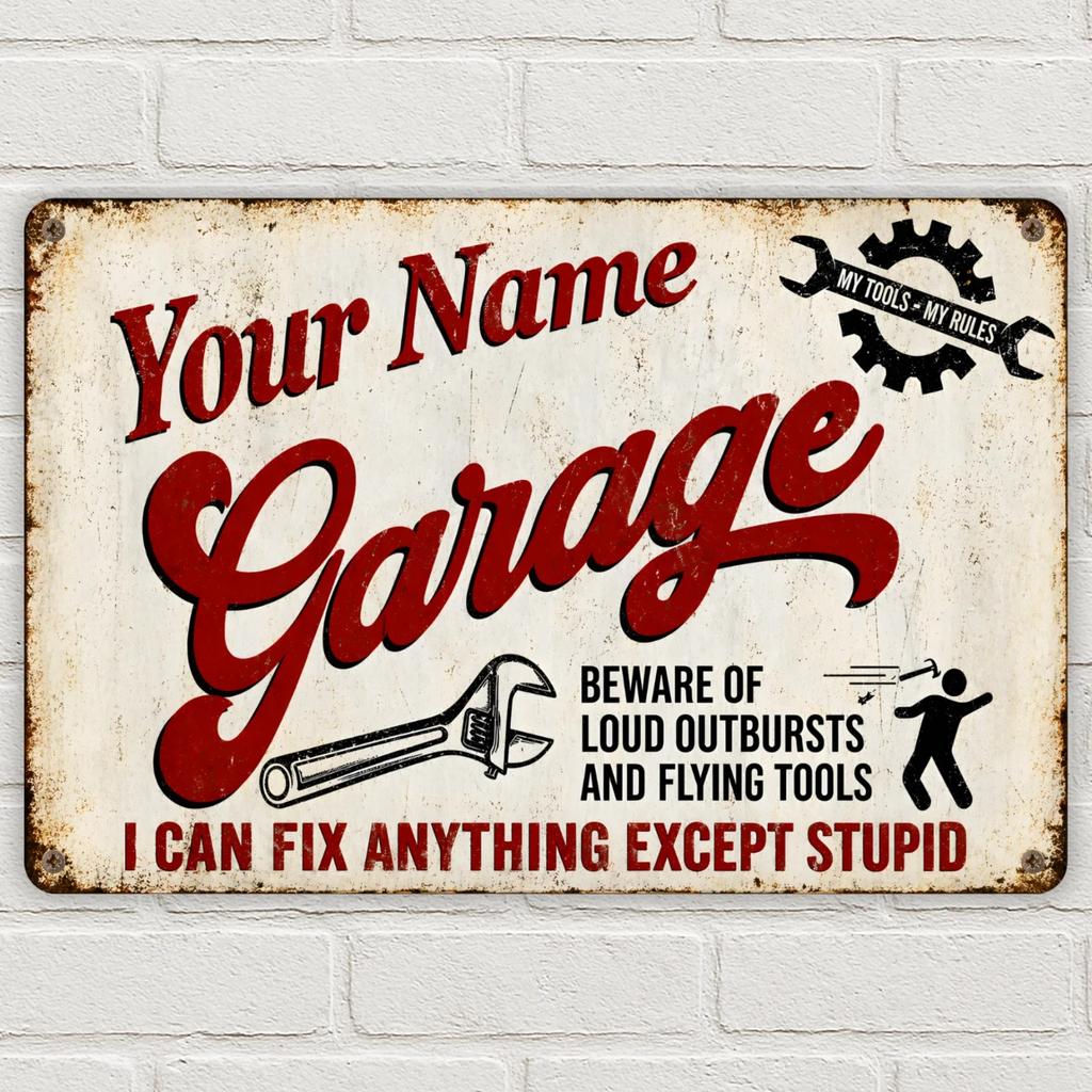 Personalised Vintage Metal Garage Wall Art Custom Name Sign