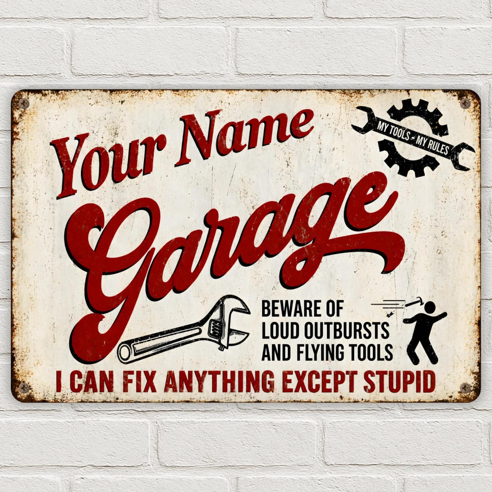 Personalised Vintage Metal Garage Wall Art Custom Name Sign 20X30CM