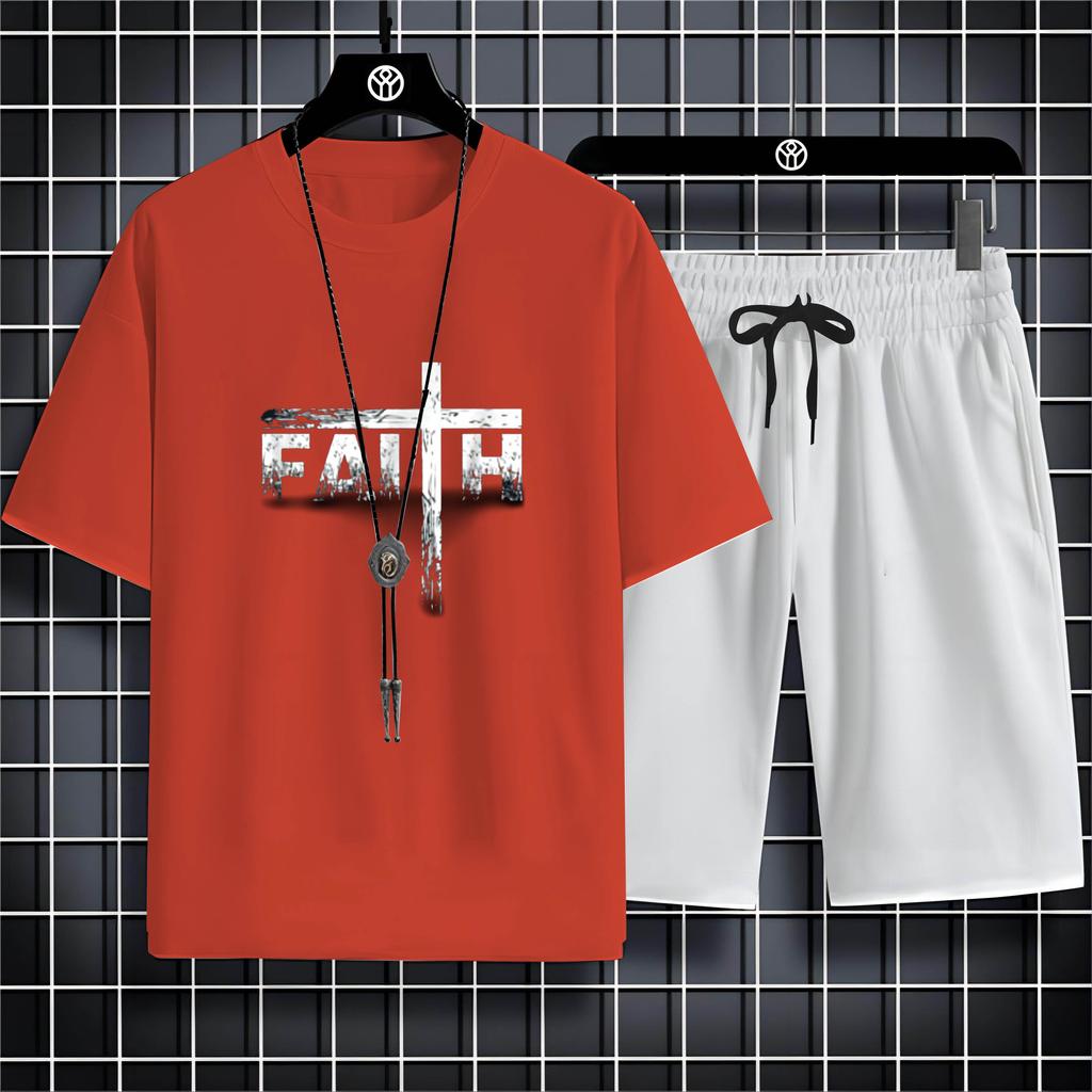 Vier Jahreszeiten Mode Lässig O Kragen 2d Trend Brief Drucken Herren Kurzarm T-Shirt Lose Bequeme Schnell Trocknende Anzug