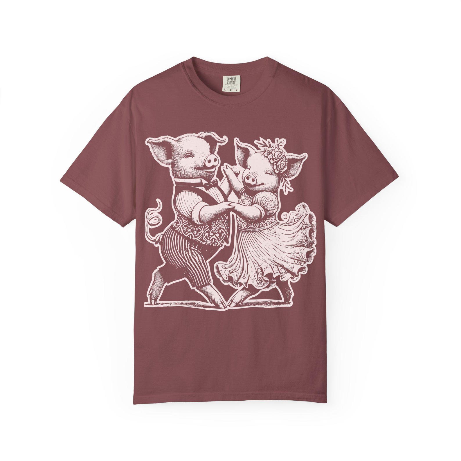 Dancing Pigs Line Art T-Shirt: Whimsical Animal Tee XL