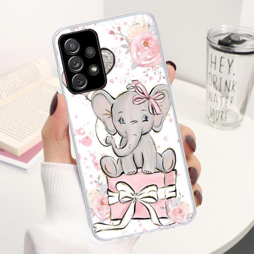 Cartoon Elephant Pink Phone Case For Samsung Galaxy A12 A13 A52 A53 A32 A33 A22 A23 A02S A03S A72 A73 A42 Soft Cover Silicone Sh
