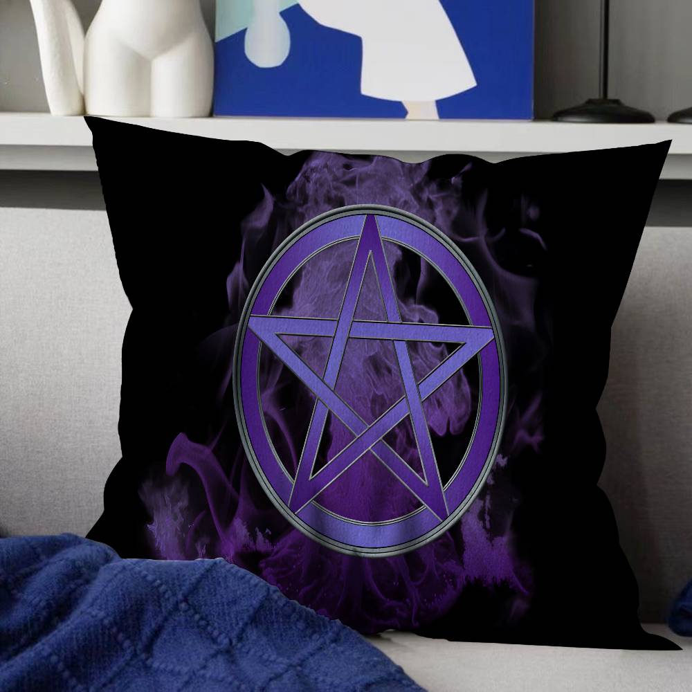 Witch Sun Moon Pentagram Pillow Covers Cartoon Sofa Decorative Home Double-sided Printing Short Plush Cute Cushion Cover