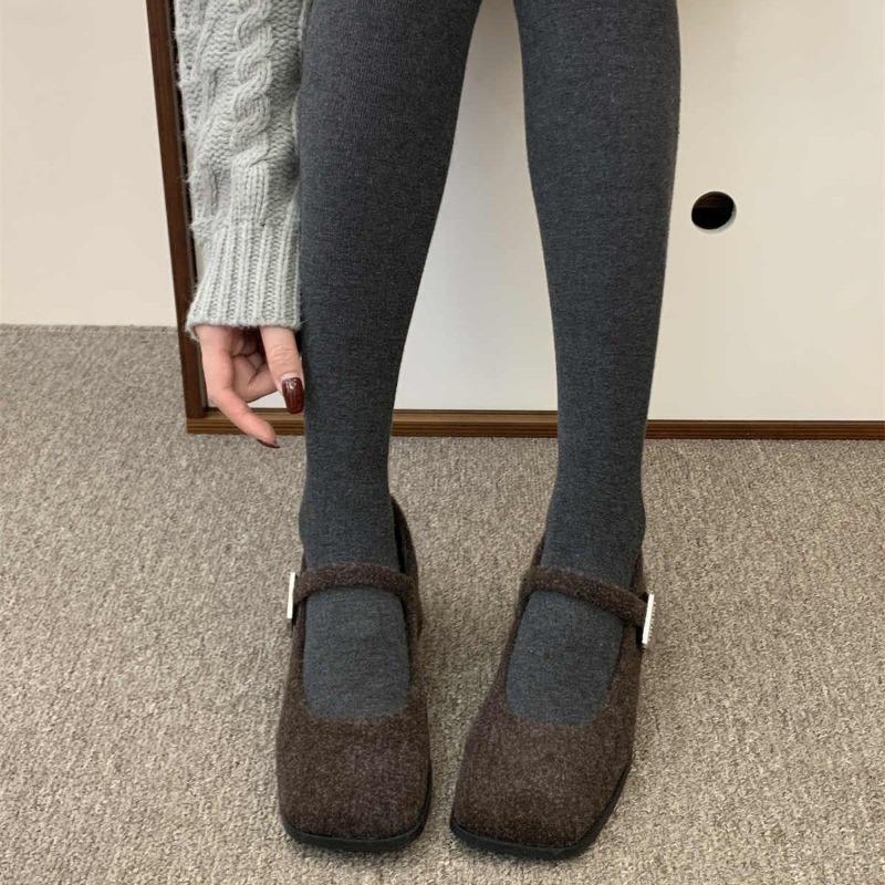 New Women's Vintage Shoes with Thick Heels and Fleece, High-heeled Single Shoes