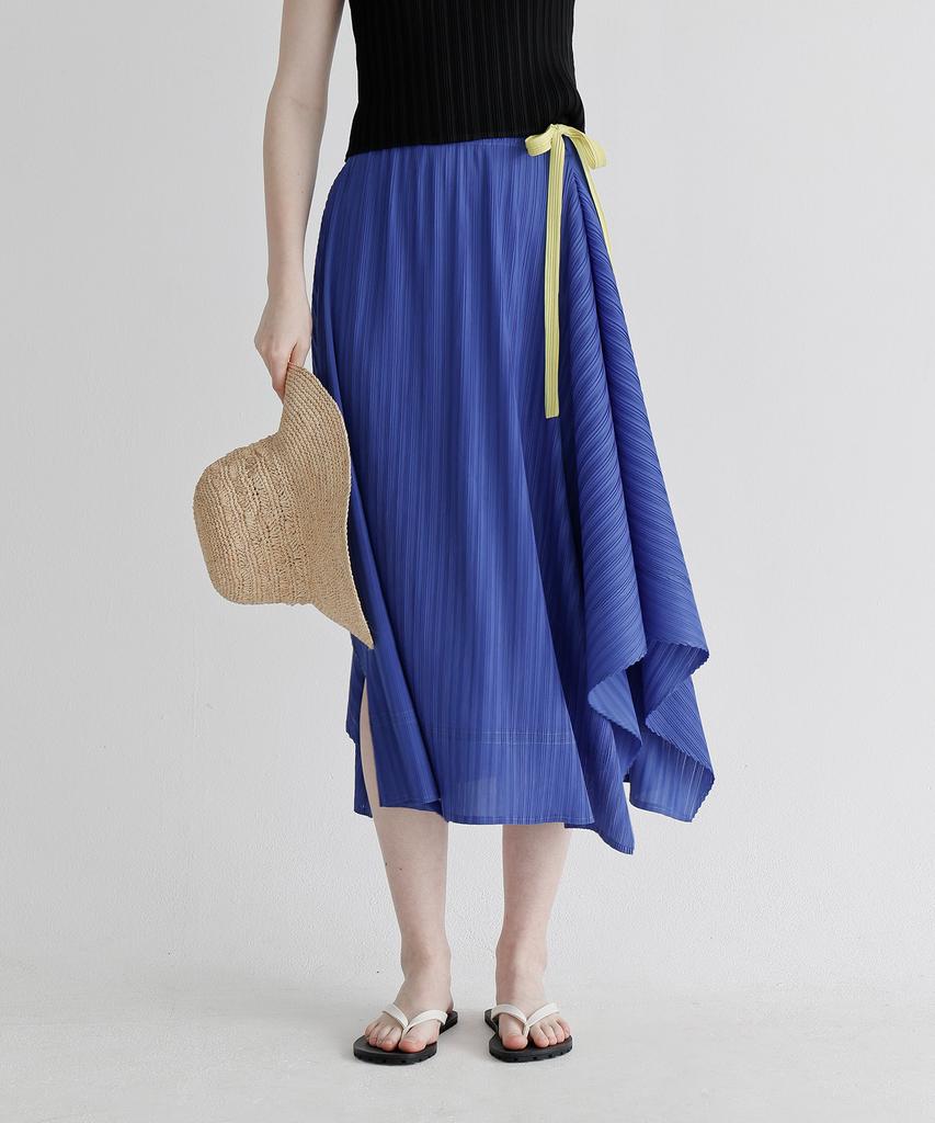 Waiowai Asymmetrical Color Ribbon Flare Skirt_Blue