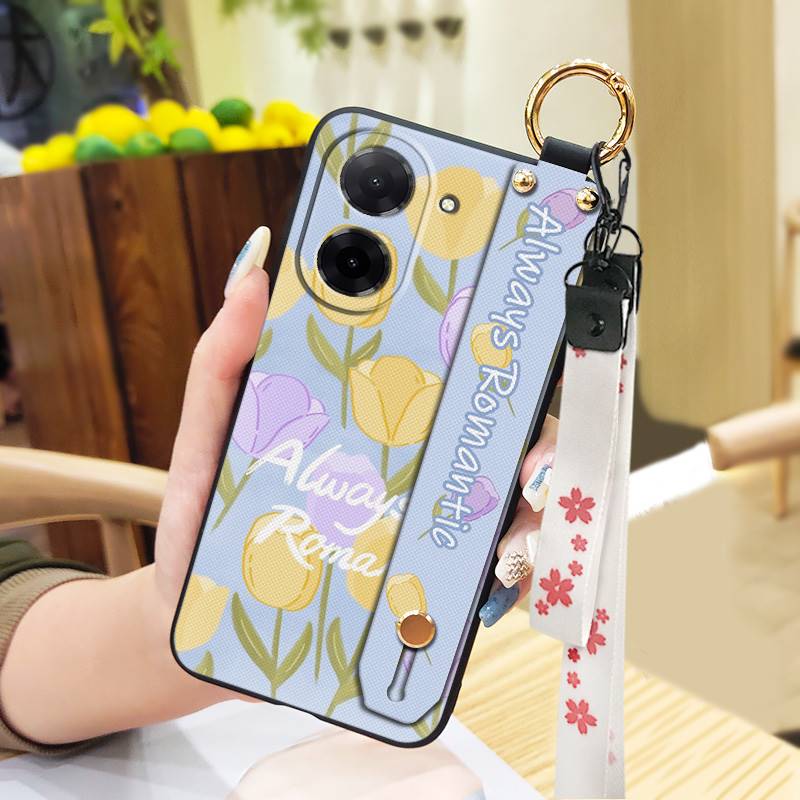 Anti-knock Flower Phone Case For Redmi A5 4G/Xiaomi Poco C71 4G Anti-dust Wrist Strap Kickstand Wristband Back Cover