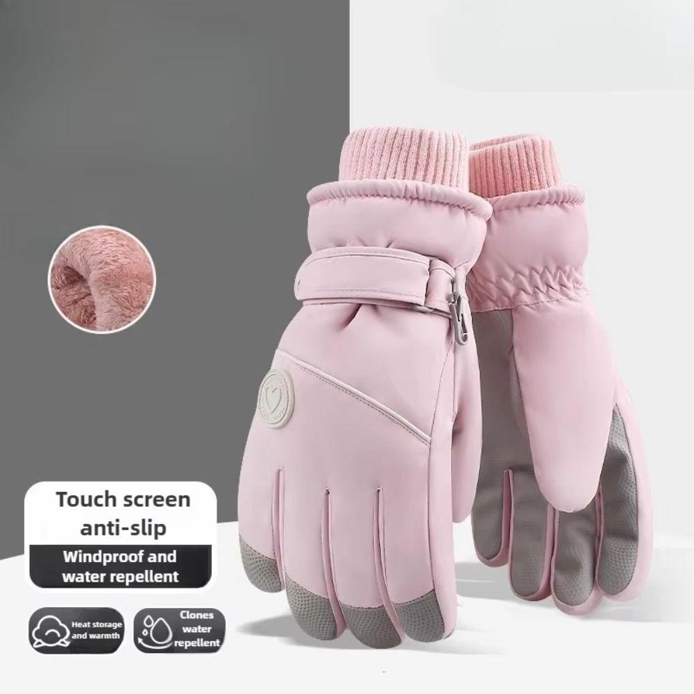 Fleece Lined Winter Skiing Gloves Anti-slip Waterproof Warm Riding Gloves Windproof Touchscreen Cycling Mitten for Women