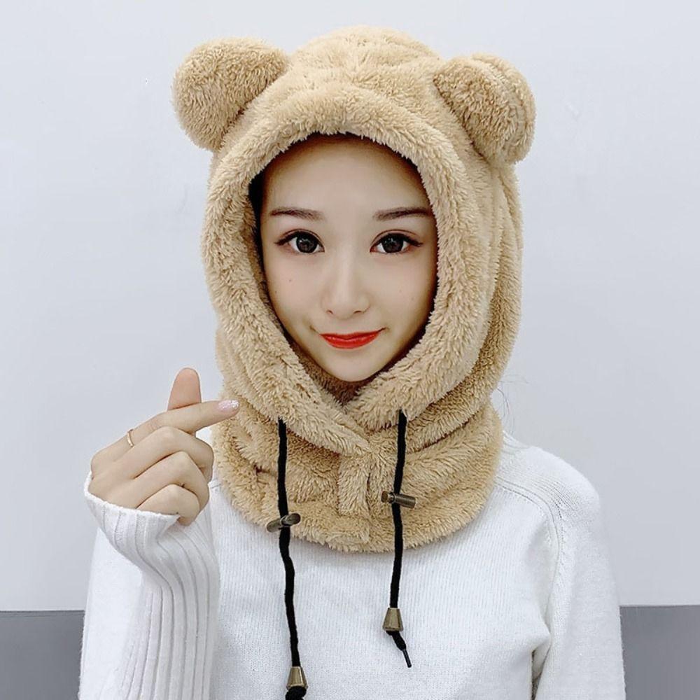Windproof Winter Hats Balaclavas Mask Earflap Earmuff Cold Weather Bear Ear Hat  Women Girls
