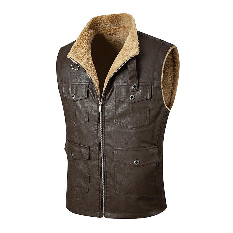 

Cross2025 Men s Autumn/Winter Outdoor Plus Velvet Leather Workwear Vest XL (EU) кавовий