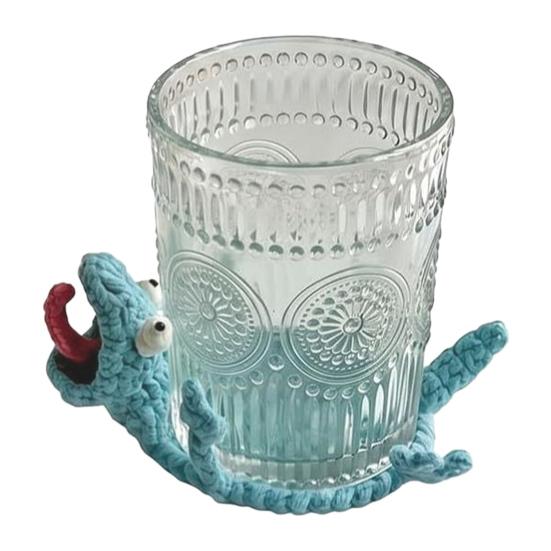 Crochet Lizard Coaster, Funny Handmade Animal Cup Mat, 3D Knitted Drink Coaster for Desk, Cute Heat Resistant Table Protector
