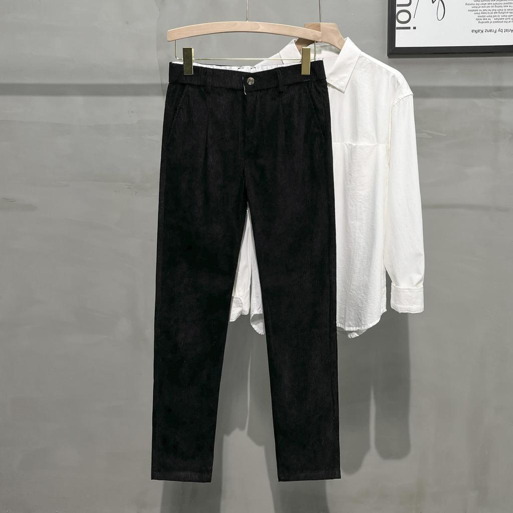 Men's Corduroy Casual Winter Pants with Plus Velvet - Korean Style Tapered Fit