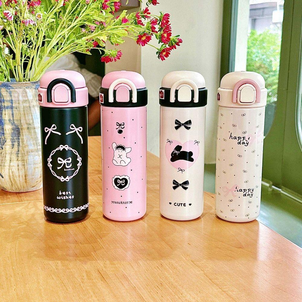 

Bounce Lid Black Pink Thermos Bottle Stainless Steel Thermos Cup Kawaii Thermal Water Bottle Girl Style A