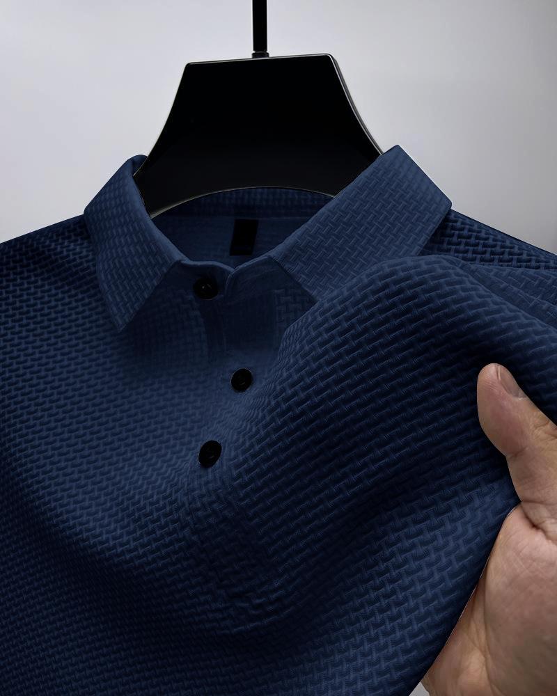 New High-end Fabric Fashion Casual Mesh Ice Silk Short Sleeve Lapel T-shirt Men's Summer Solid Color Comfortable Knit Polo Shirt