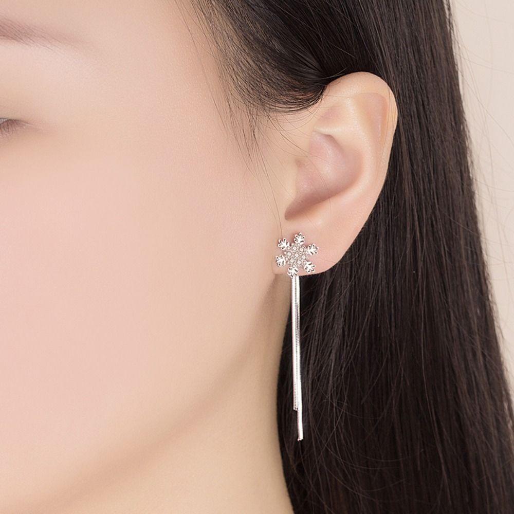 Elegant Tassel Long Dangle Earrings Silver Ear Threads Snowflake Earrings Jewelry Accessories