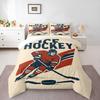 Vintage Ice Hockey Player Bedding Set (1 Duvet Cover, 2 Pillowcases, Duvet Not Included), Retro Red Jersey Puck Sports Poster Art Print