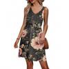 Women's Summer V-neck Casual Beach Vacation Style Retro Floral Print Sleeveless Patchwork Dress