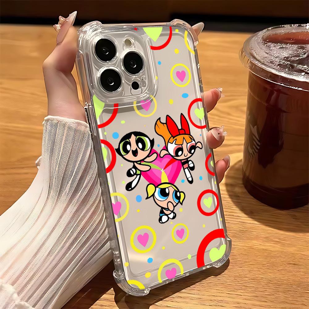 Cute P-Powerpuffs Girls Phone Case for IPhone 16 15 14 13 12 11 Mini Pro Max X XR XSMax 7 8 Plus Shockproof Transparent Cover