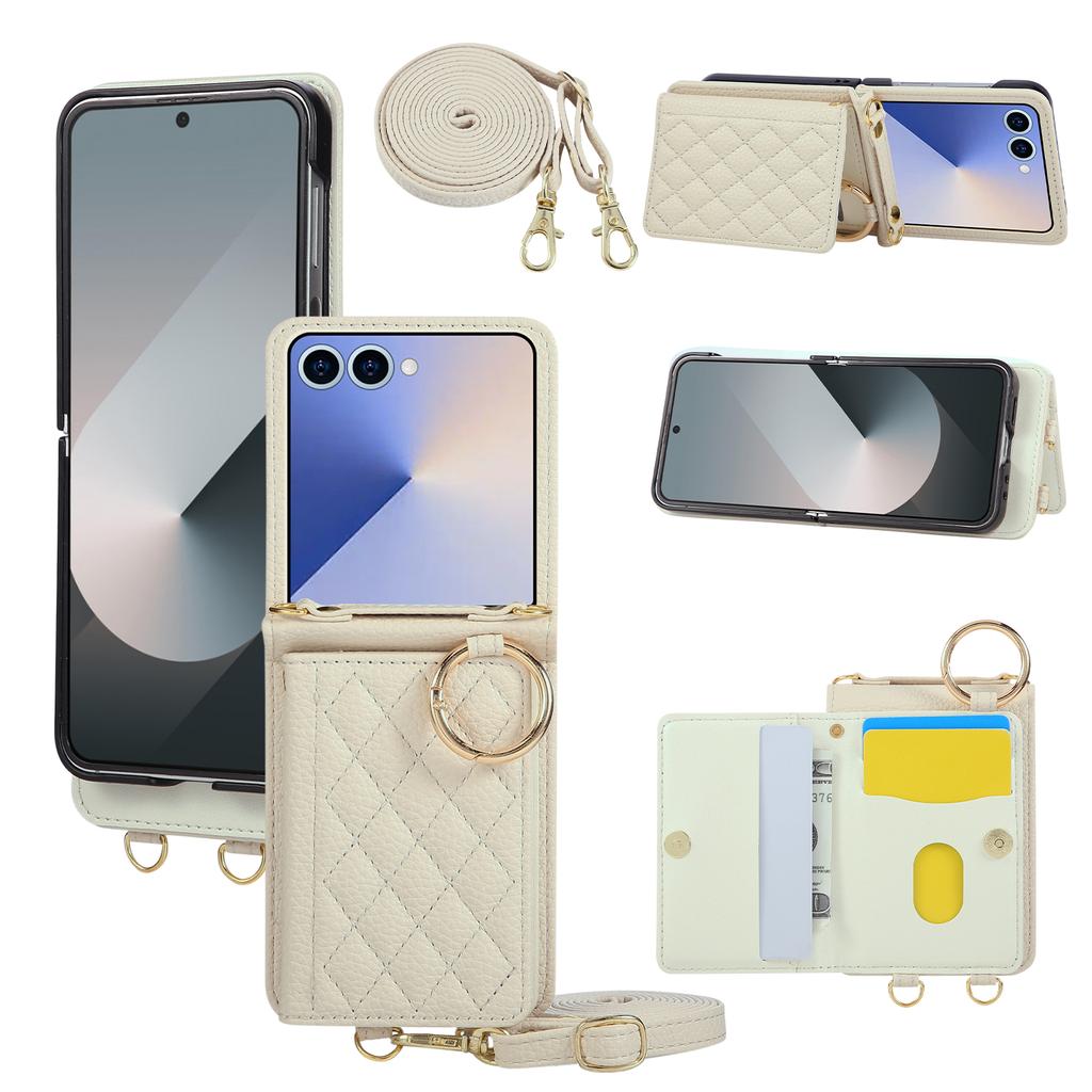 Crossbody Wallet Ring Phone Case for Samsung Galaxy Z Flip 7 6 5 5 4 3 Flip7 Flip6 Flip5 Card Slot Business Leather Cover Coque