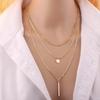 Three-line stick round pendant necklace in gold and silver