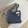 Vintage American Denim Canvas Bag Ins Large Capacity Embroidered Shoulder Bag Student Class Versatile Handbag