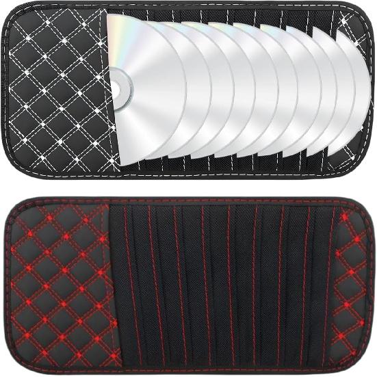 2 PCS CD Visor Holder for Car, Black Non-Woven Cloth & Pu Leather Large Capacity Visor CD Holder