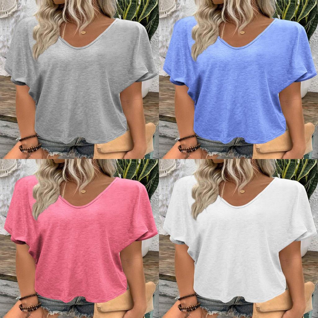 Casual Summer T Shirt With V Neck Short Sleeve Cotton Polyester Fabric For Comfortable Daily Wear
