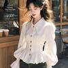 Sweet White Long Sleeve Blouse Women French Stretch Fashion Spring Tops Elegant Style