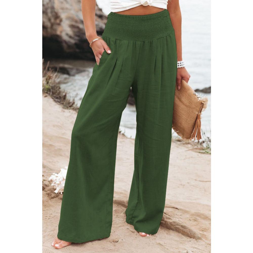 Pantaloni Casual da Donna con Coulisse, Vita Media, Gamba Larga da Spiaggia, Primavera ed Estate, Pantaloni Europei e Americani