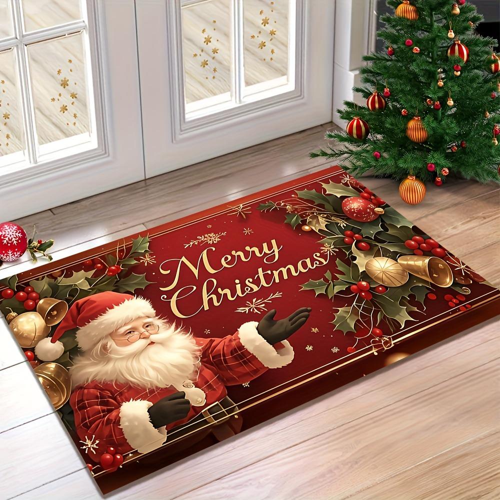 Christmas Gnome Door Mat Plaid Pattern Welcome Rug Festive Home Decor Mat Non Slip Floor Protector for Xmas Entrance Outdoor Rug