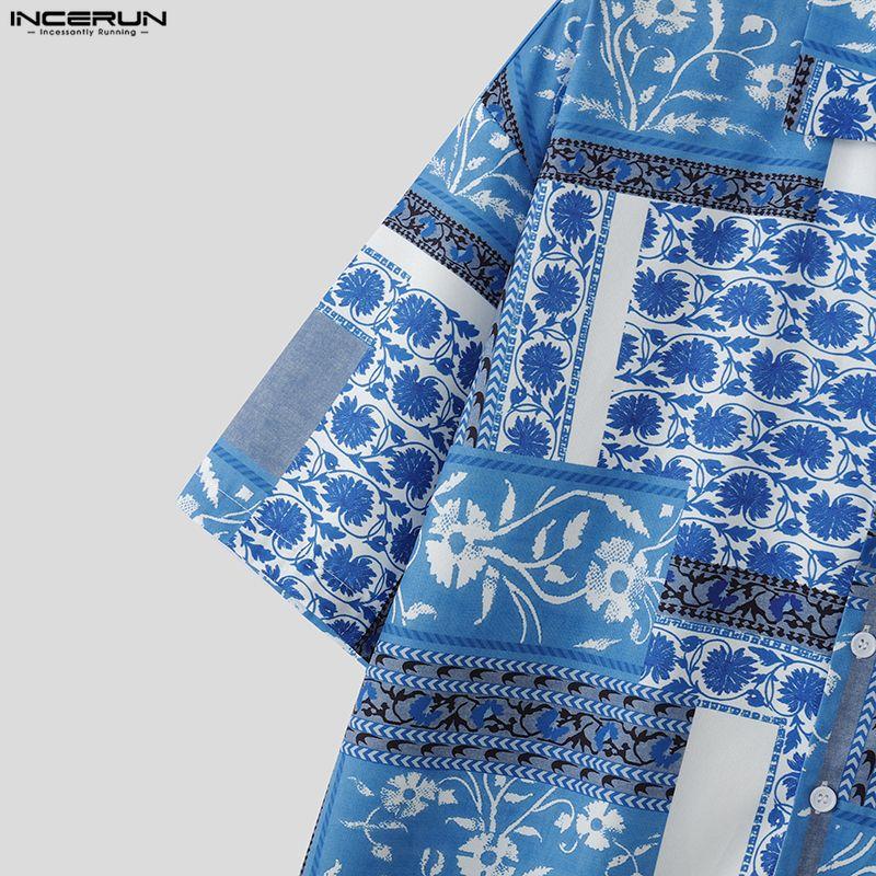 INCERUN Summer Men Lapel Neck Short Sleeve Print Beach Casual Holiday Hawaiian Shirts